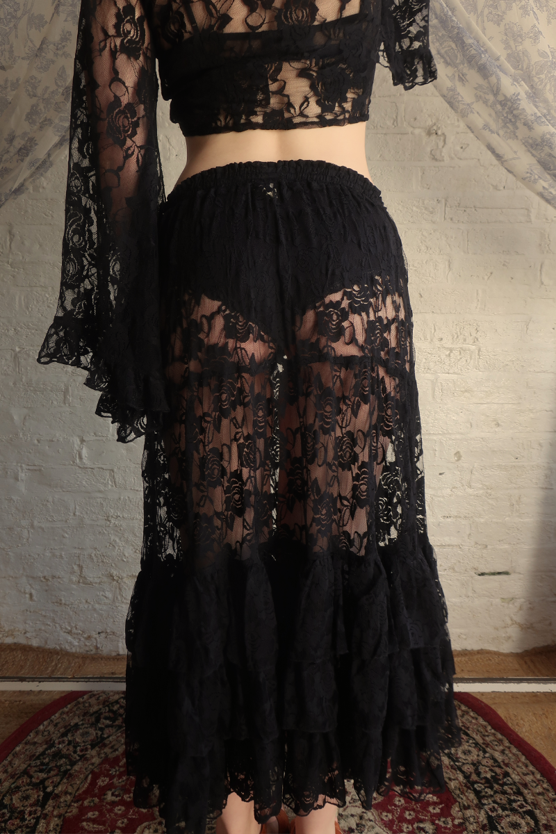 Wendy Maxi Skirt in Black Swan Chantilly Lace