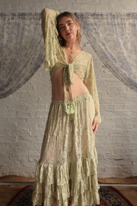 Wendy Maxi Skirt in Pistachio Green Chantilly Lace