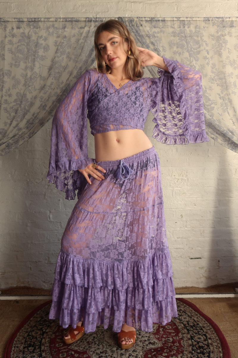 Wendy Maxi Skirt in Periwinkle Purple Chantilly Lace