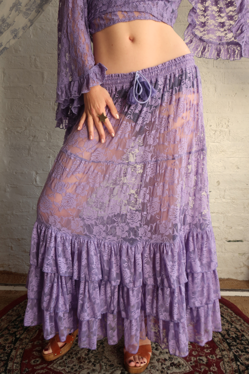 Wendy Maxi Skirt in Periwinkle Purple Chantilly Lace