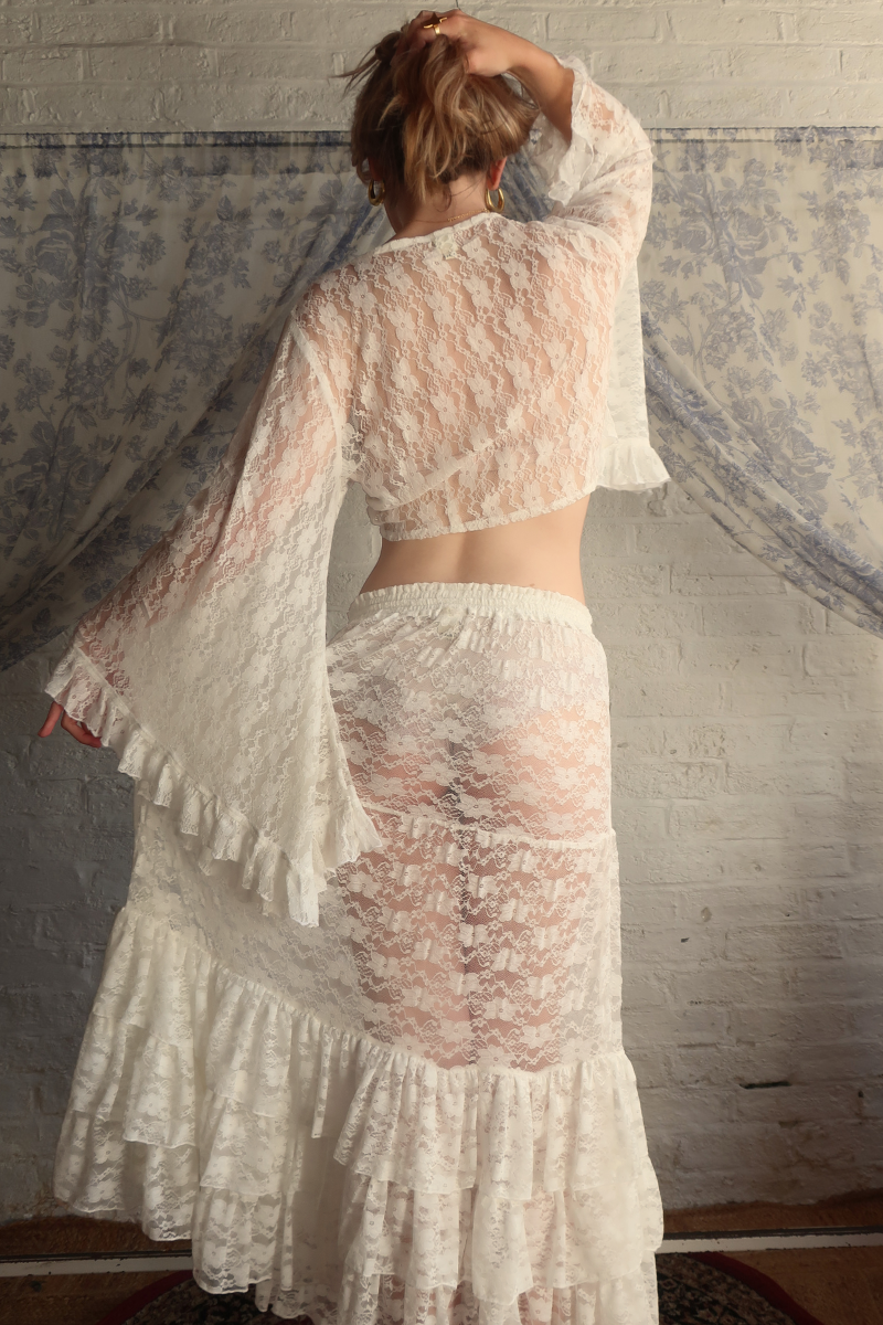 Wendy Maxi Skirt in White Swan Chantilly Lace