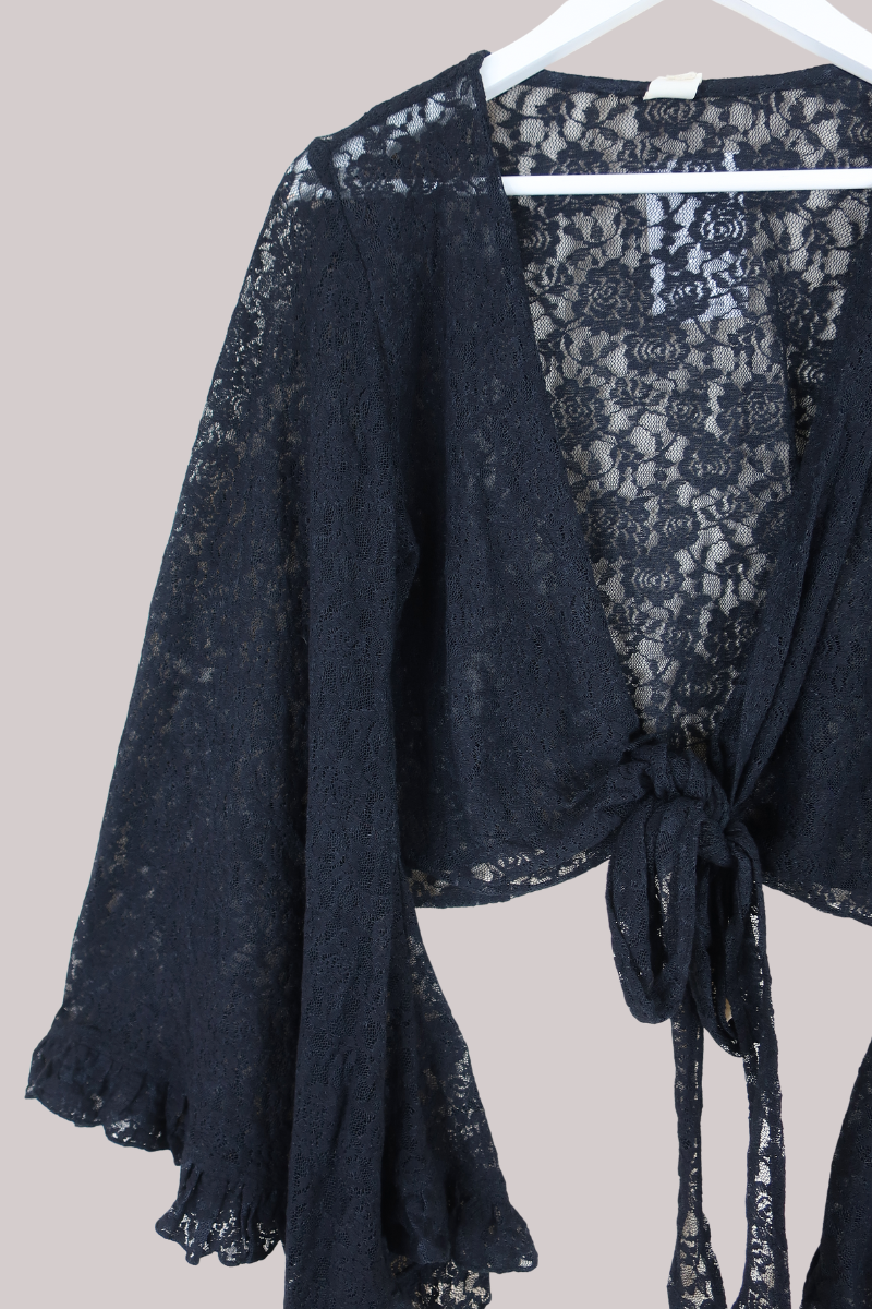 Venus Wrap Top in Nightshade Black Lace