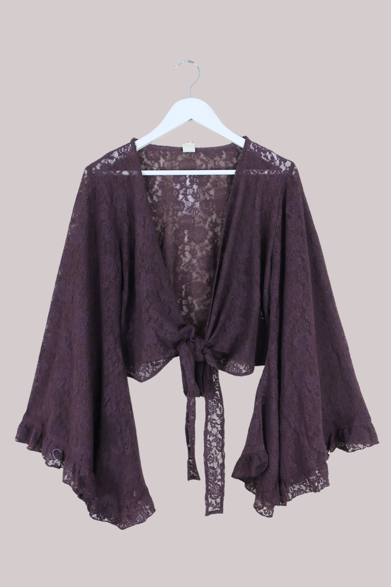 Venus Wrap Top in Truffle Brown Lace