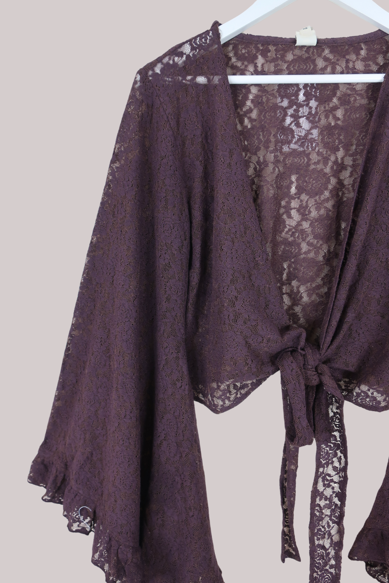 Venus Wrap Top in Truffle Brown Lace