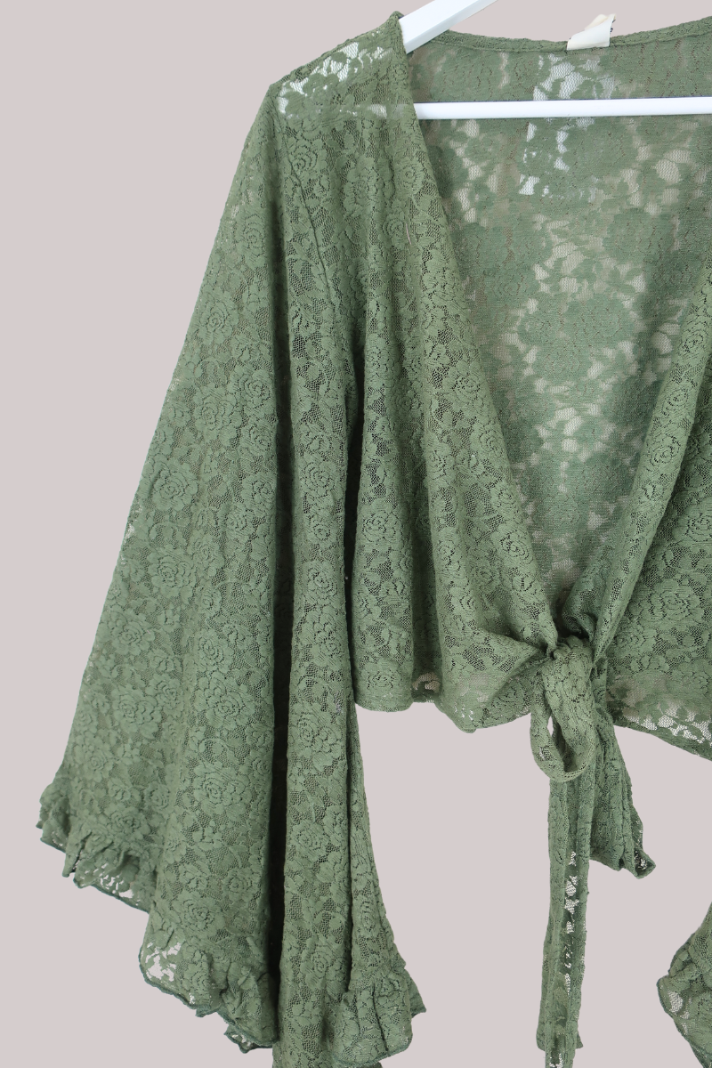 Venus Wrap Top in Pixie Green Lace