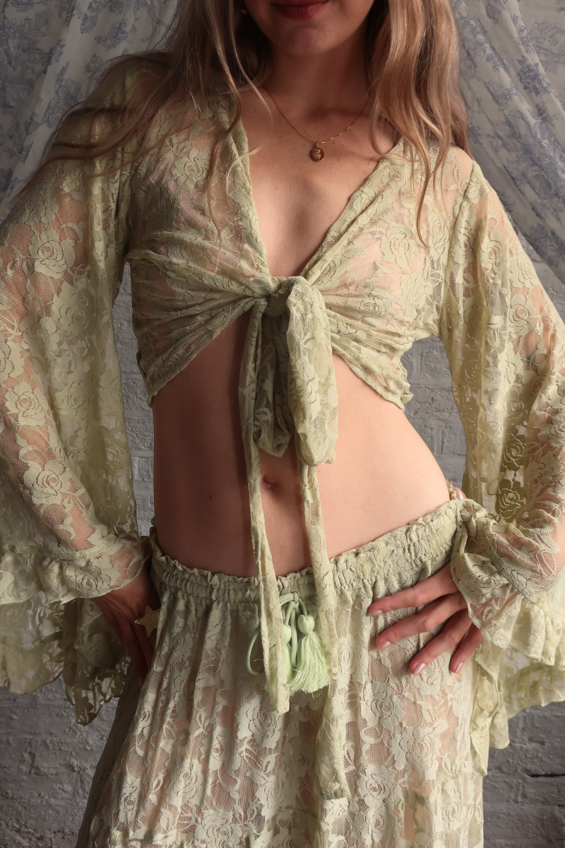 Venus Wrap Top in Pistachio Green Chantilly Lace