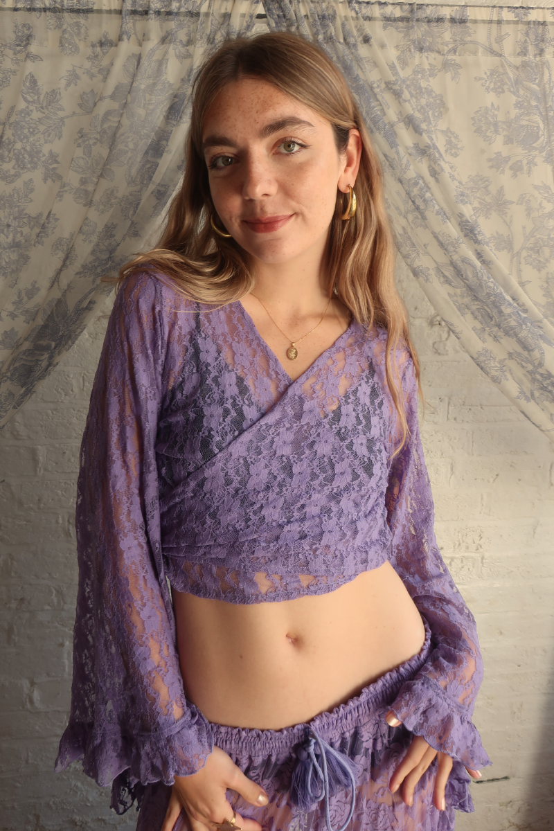 Venus Wrap Top in Periwinkle Purple Chantilly Lace