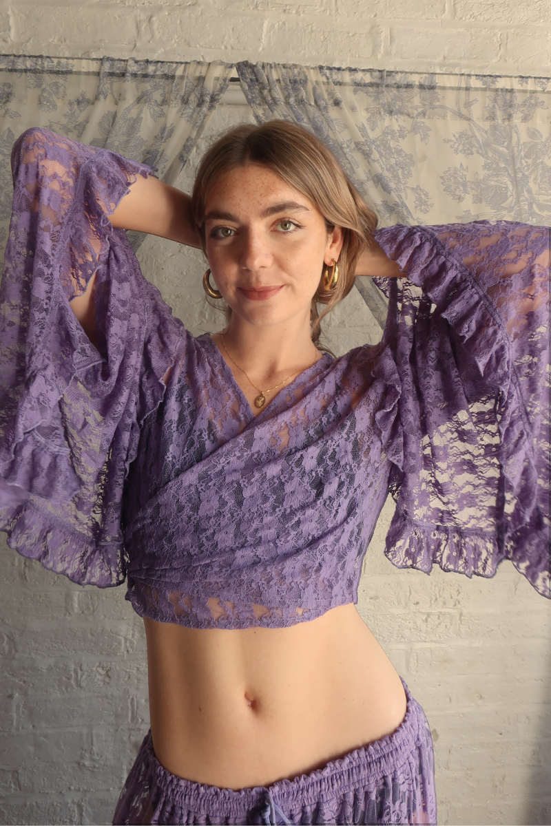 Venus Wrap Top in Periwinkle Purple Chantilly Lace