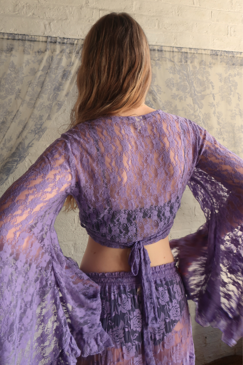 Venus Wrap Top in Periwinkle Purple Chantilly Lace