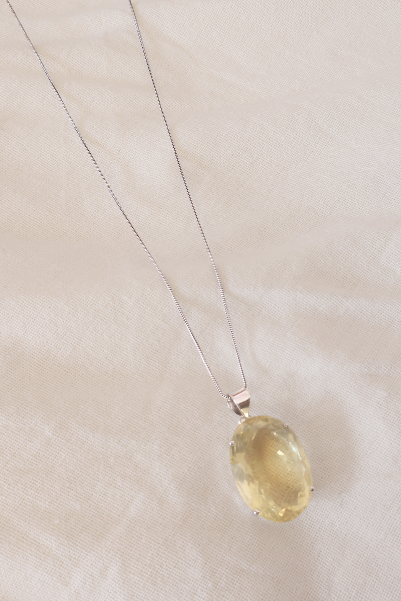 Lemon Topaz Stone Silver Plated Necklace