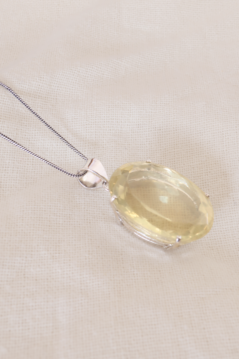 Lemon Topaz Stone Silver Plated Necklace