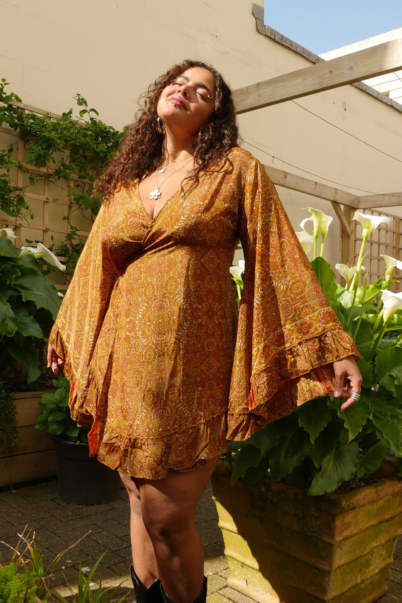 Venus Mini Wrap Dress in Lennon Gold Mandala by All About Audrey