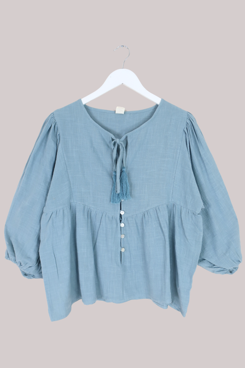 Iris Folk Top in Quill Blue
