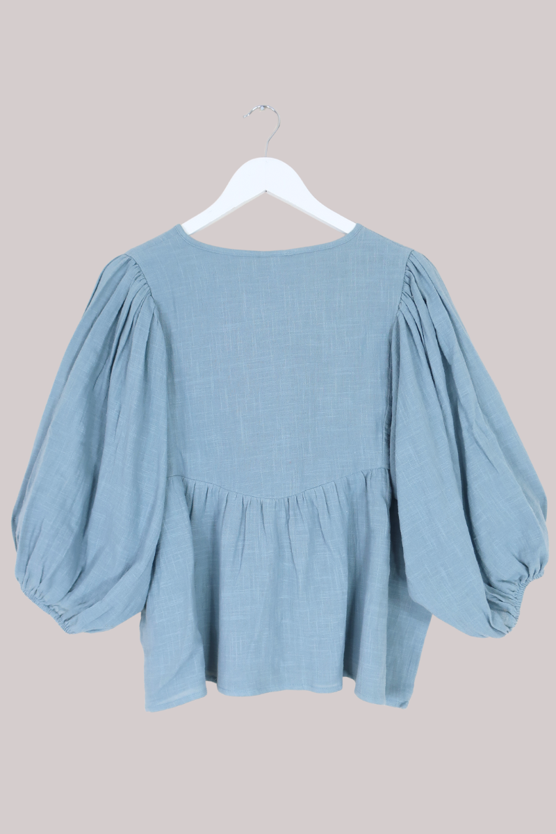 Iris Folk Top in Quill Blue