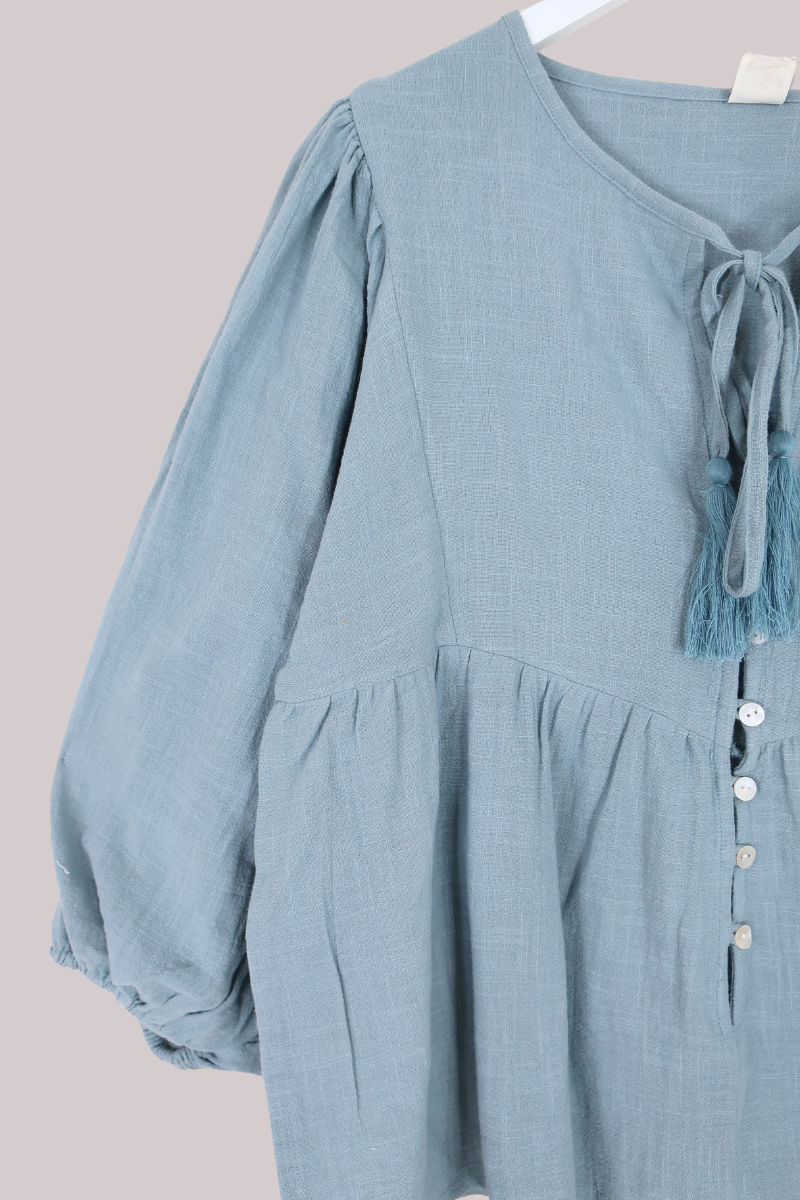 Iris Folk Top in Quill Blue