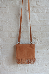 Zelda Embroidered Suede Saddle Bag in Camel & Oceanic Vines