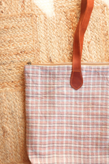 Vintage Kantha Leather Strap Tote Bag in Rosewood & Tan Plaid by All About Audrey