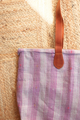 Vintage Kantha Leather Strap Tote Bag in Heather Stripe by All About Audrey