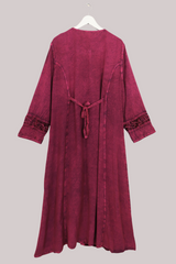 Indian Velvet Embroidered Kaftan in Jewelled Rouge by All About Audrey