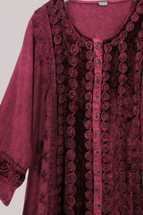 Indian Velvet Embroidered Kaftan in Jewelled Rouge by All About Audrey