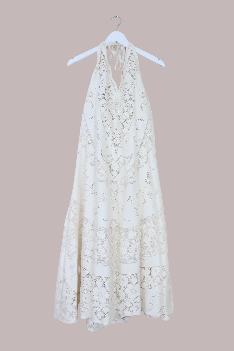 Lily Halter Maxi Dress in Prairie White Lace - Size S/M