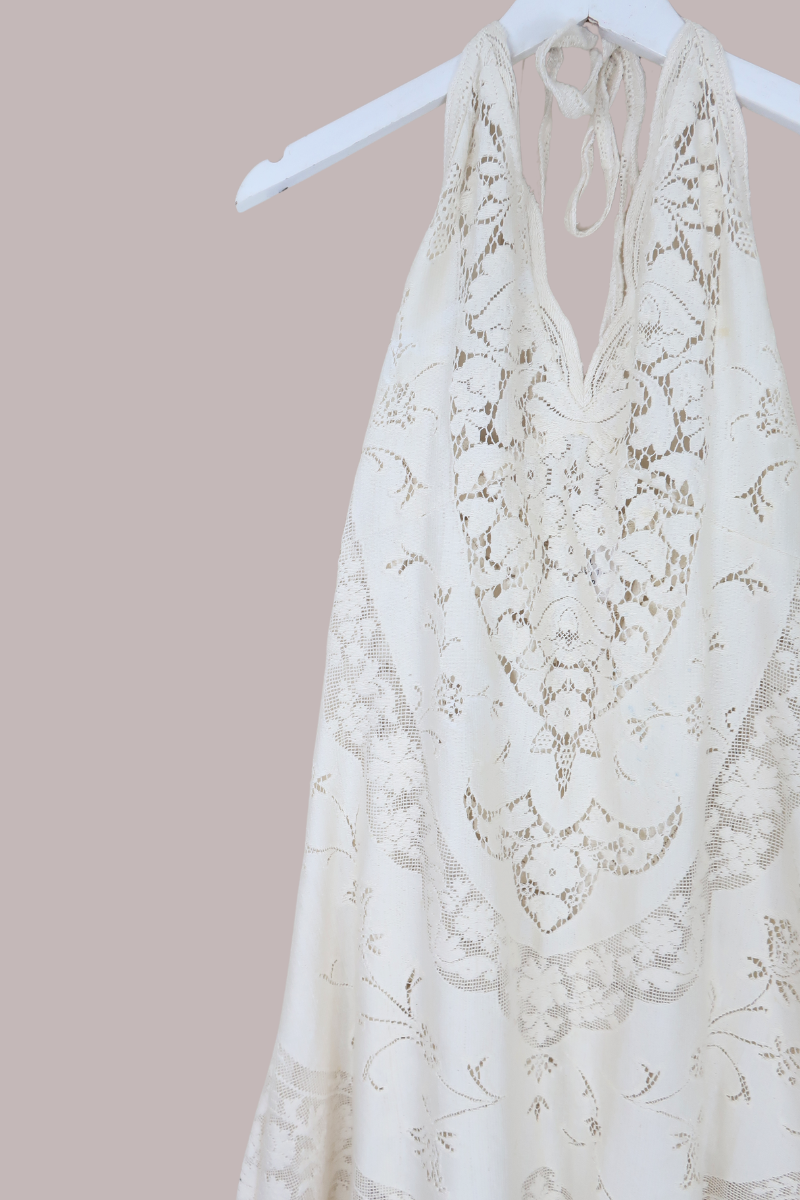 Lily Halter Maxi Dress in Prairie White Lace - Size S/M