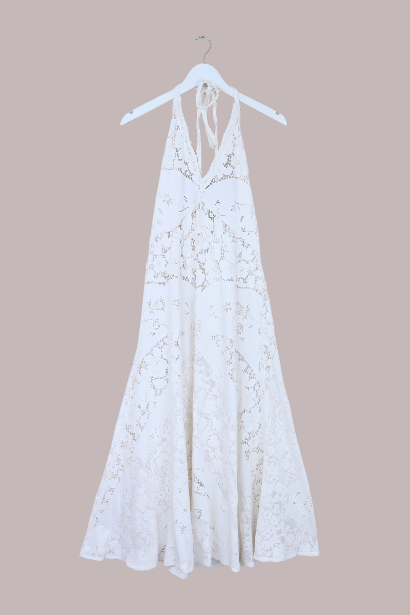 Lily Halter Maxi Dress in Iris White Lace - Size S