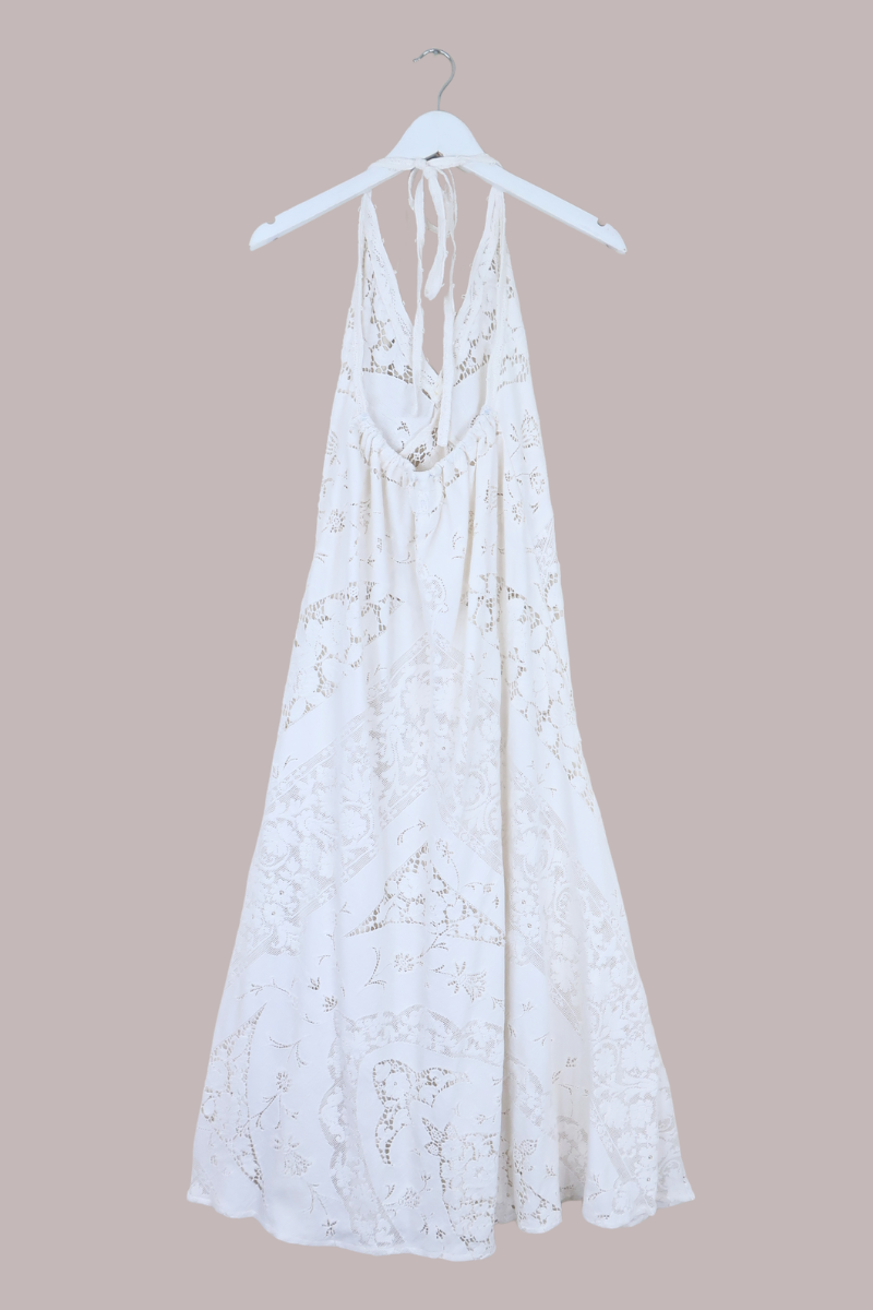 Lily Halter Maxi Dress in Iris White Lace - Size S