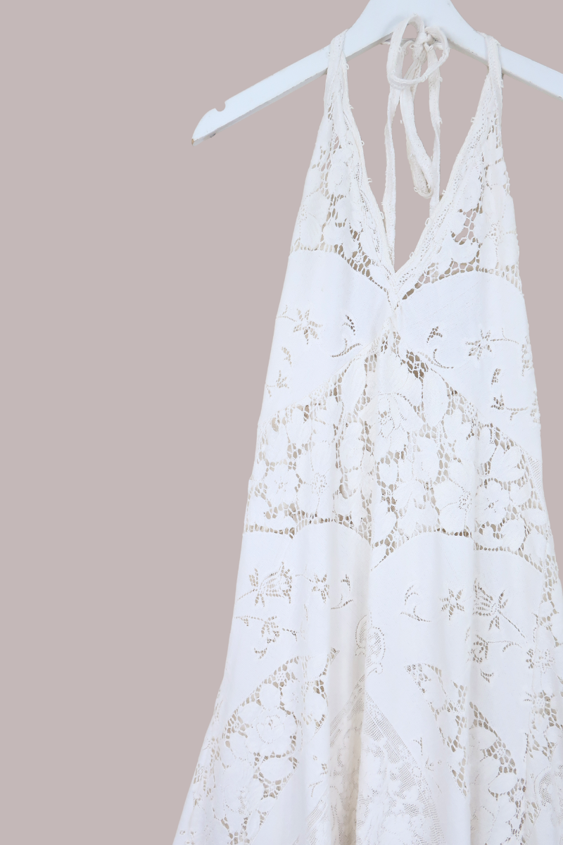 Lily Halter Maxi Dress in Iris White Lace - Size S