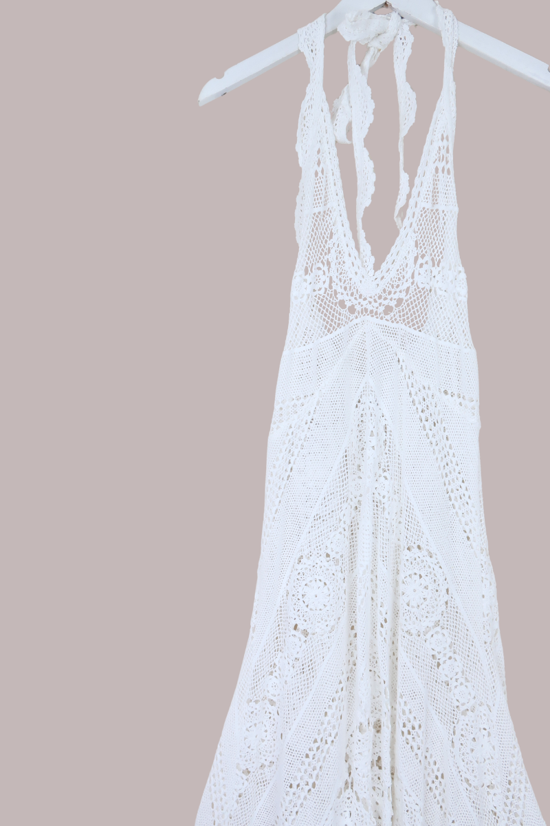 Lily Halter Maxi Dress in Dreamcatcher White Lace - Size M/L