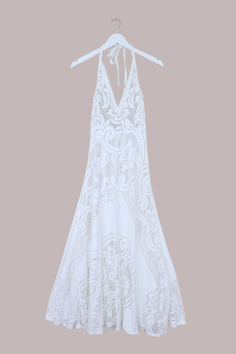 Lily Halter Maxi Dress in Amalfi White Lace - Size S