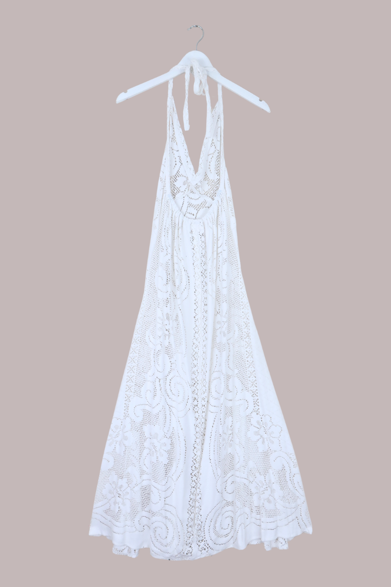 Lily Halter Maxi Dress in Amalfi White Lace - Size S