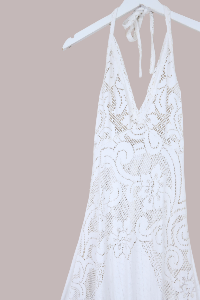 Lily Halter Maxi Dress in Amalfi White Lace - Size S