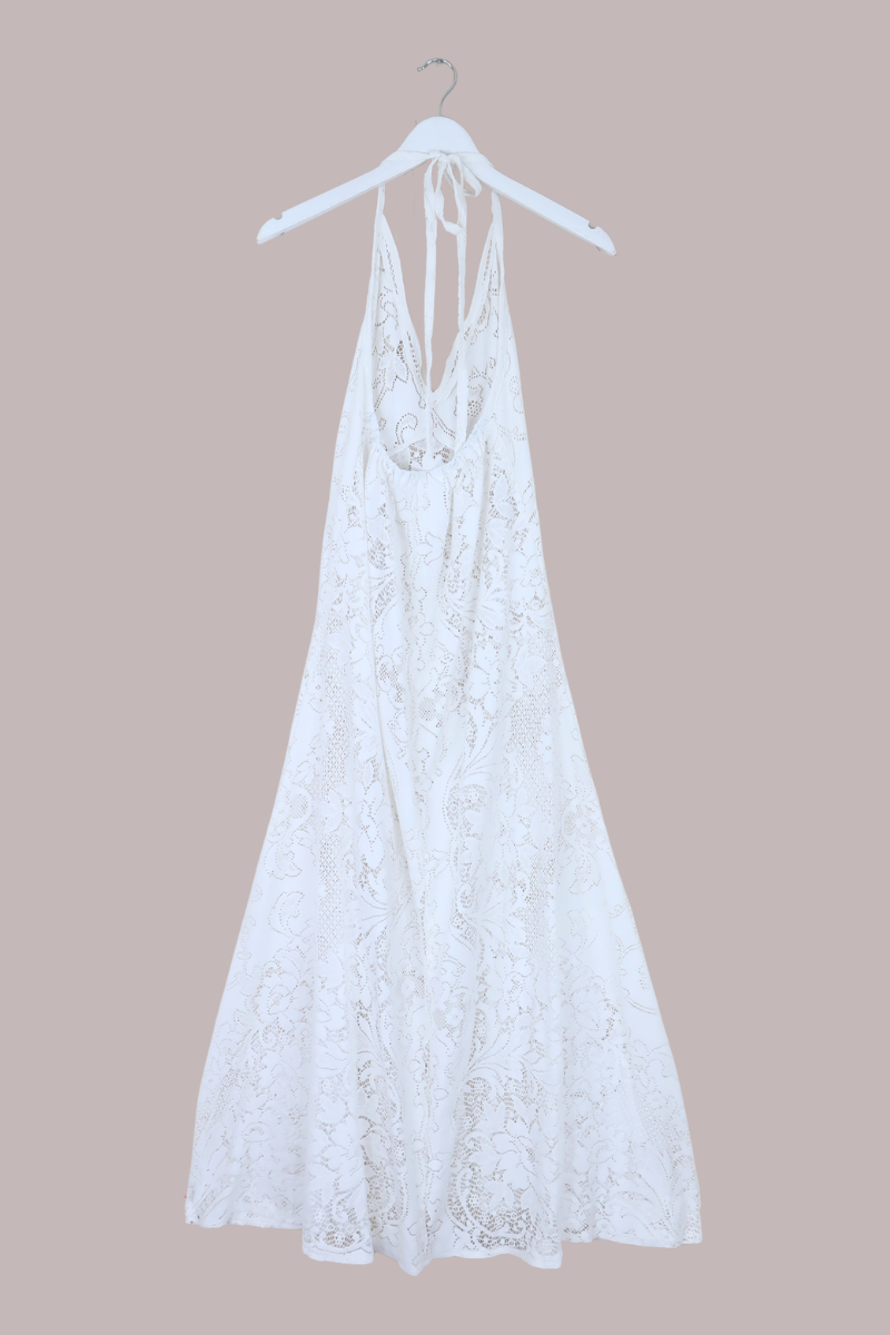 Lily Halter Maxi Dress in Fresh White Lace - Size S