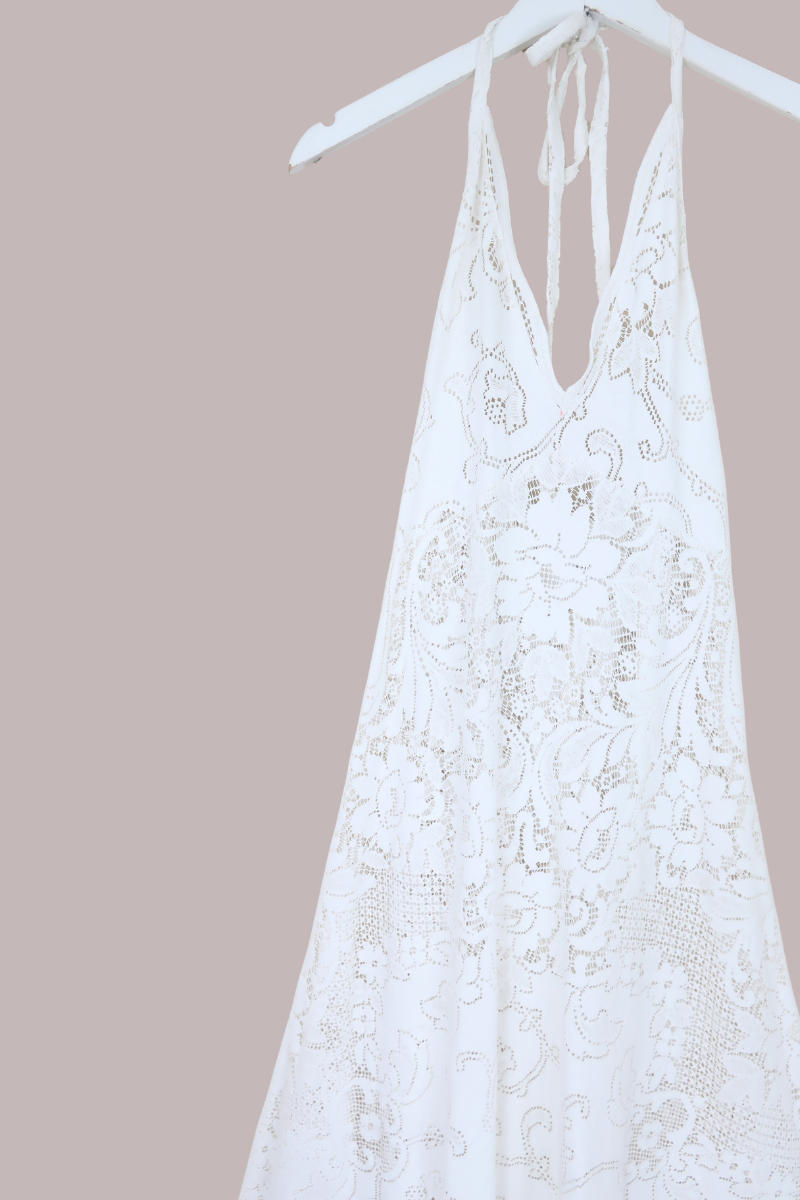 Lily Halter Maxi Dress in Fresh White Lace - Size S