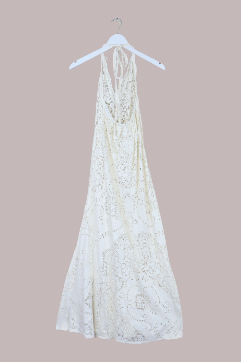 Lily Halter Maxi Dress in Cream Daisy Lace - Size S