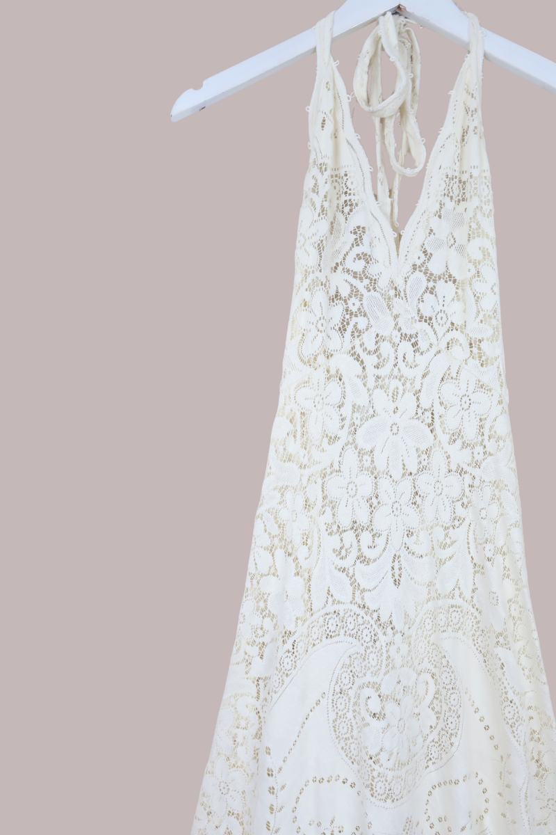 Lily Halter Maxi Dress in Cream Daisy Lace - Size S