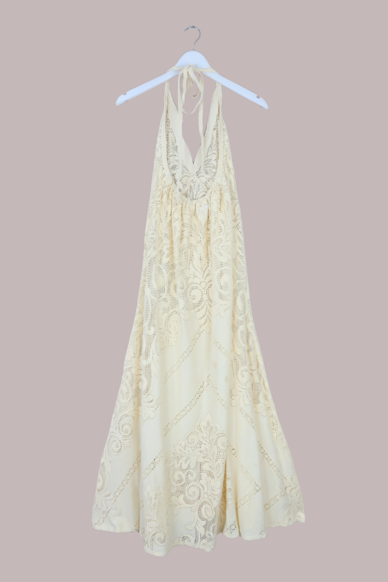 Lily Halter Maxi Dress in Buttermilk Yellow Lace - Size M/L