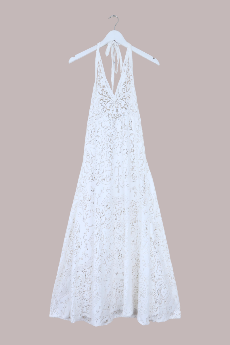 Lily Halter Maxi Dress in Butterfly White Lace - Size M/L