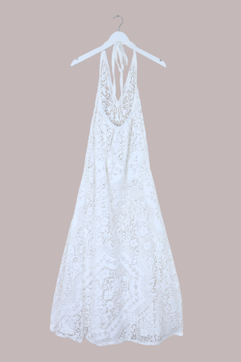Lily Halter Maxi Dress in Butterfly White Lace - Size M/L