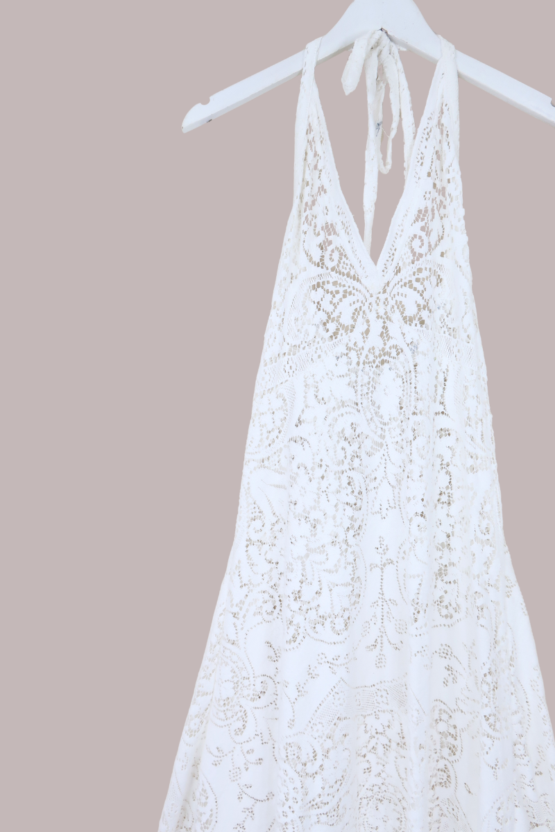 Lily Halter Maxi Dress in Butterfly White Lace - Size M/L