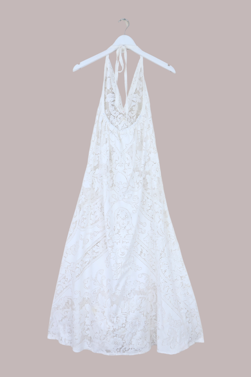 Lily Halter Maxi Dress in Louvre White Lace - Size S