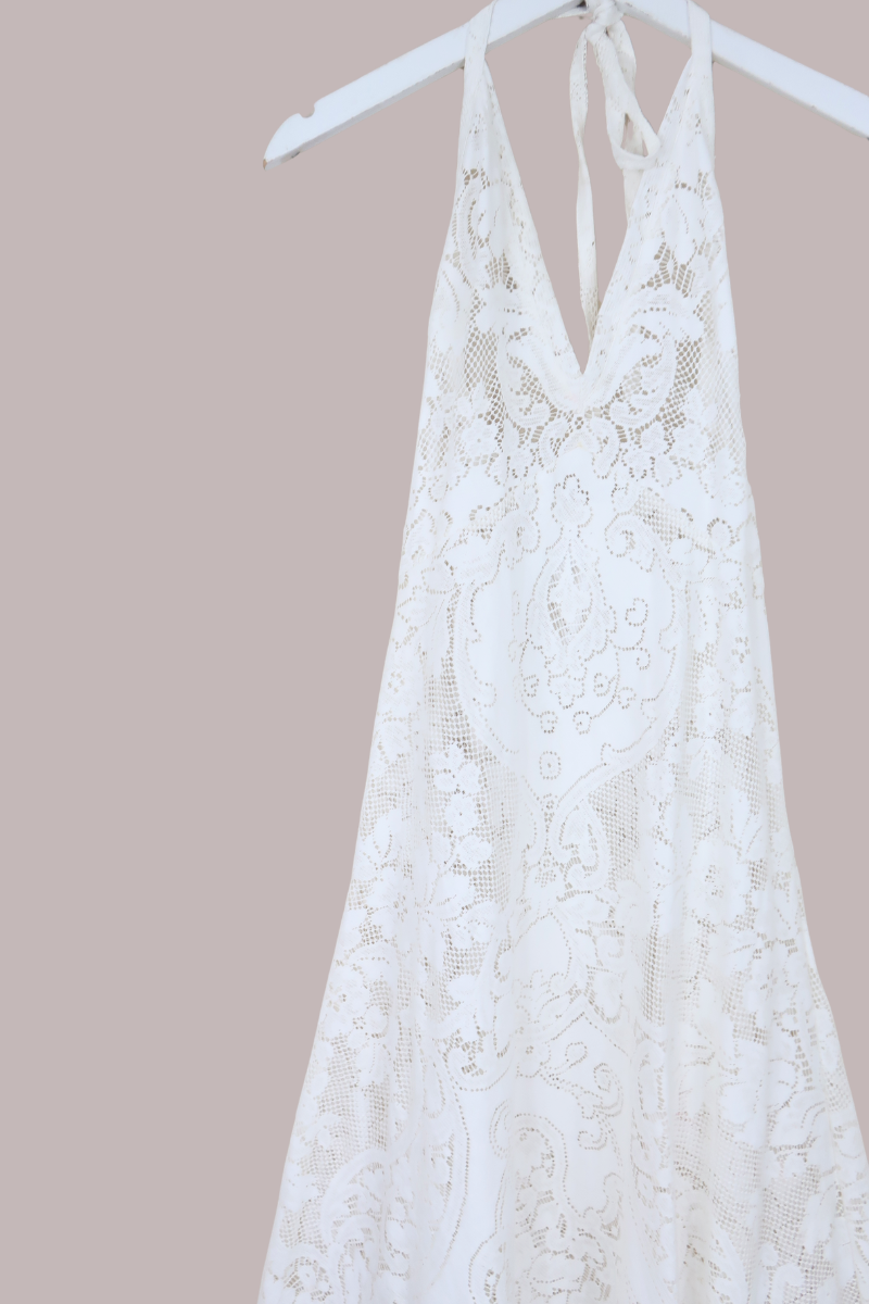 Lily Halter Maxi Dress in Louvre White Lace - Size S