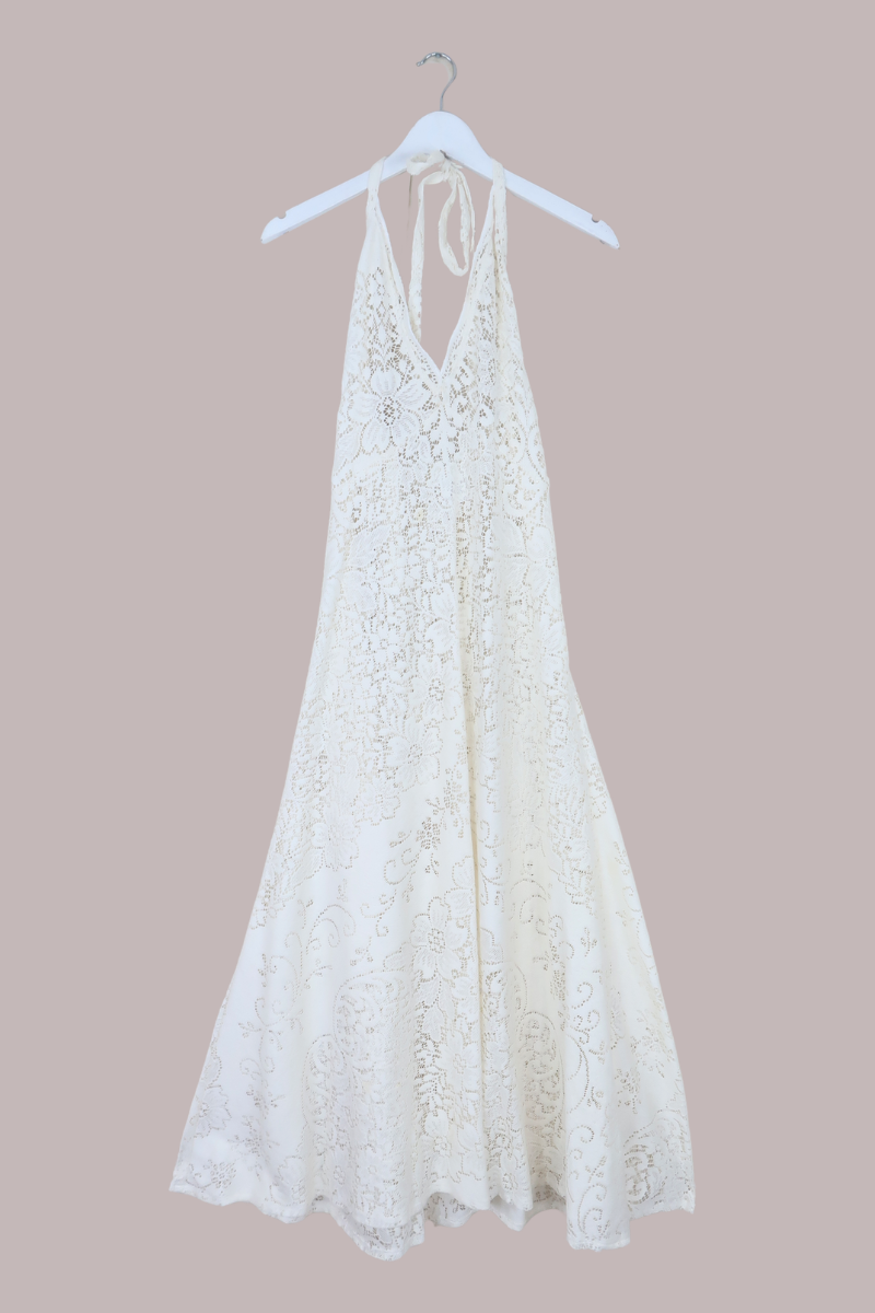 Lily Halter Maxi Dress in Cream Magnolia Lace - Size M/L