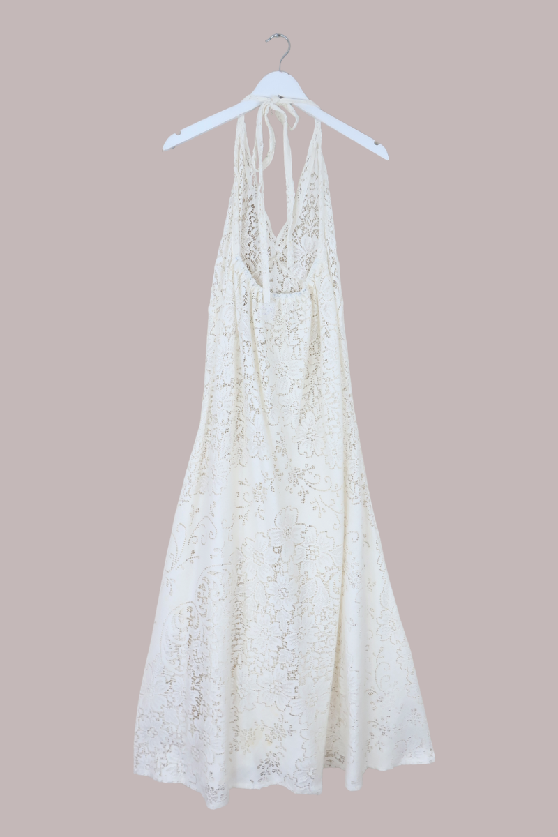 Lily Halter Maxi Dress in Cream Magnolia Lace - Size M/L
