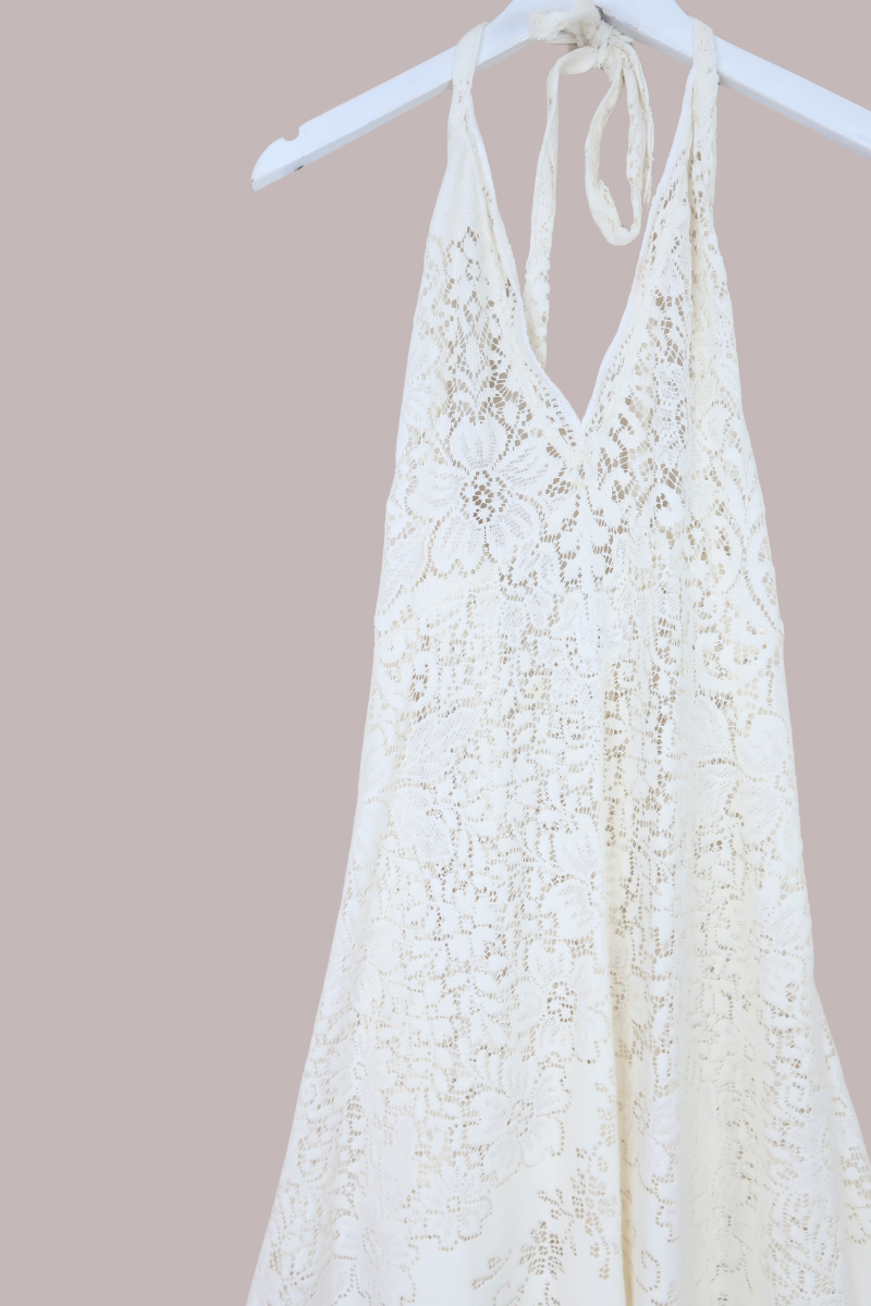 Lily Halter Maxi Dress in Cream Magnolia Lace - Size M/L