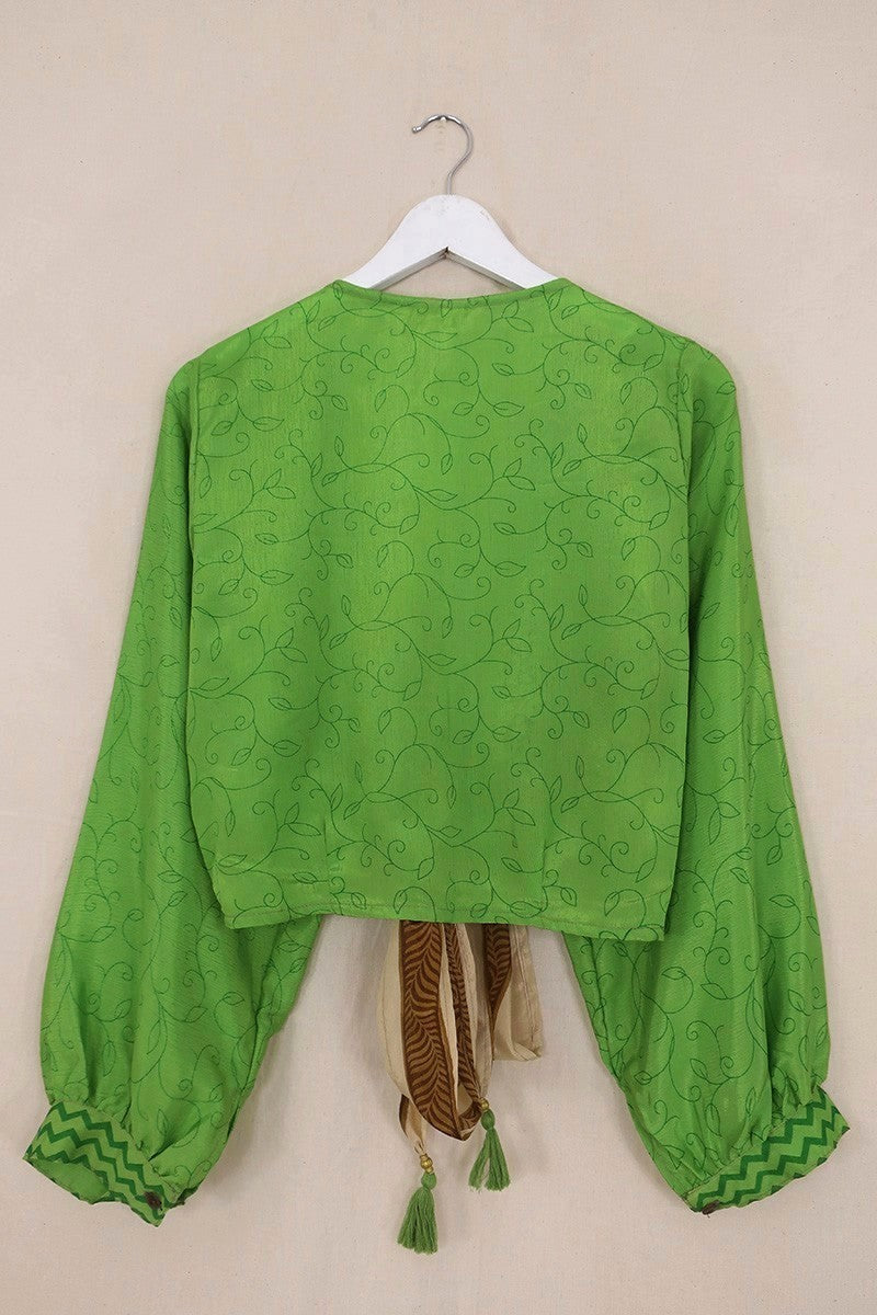 Lola Wrap Top - Citrus Green Thistles - Size S/M