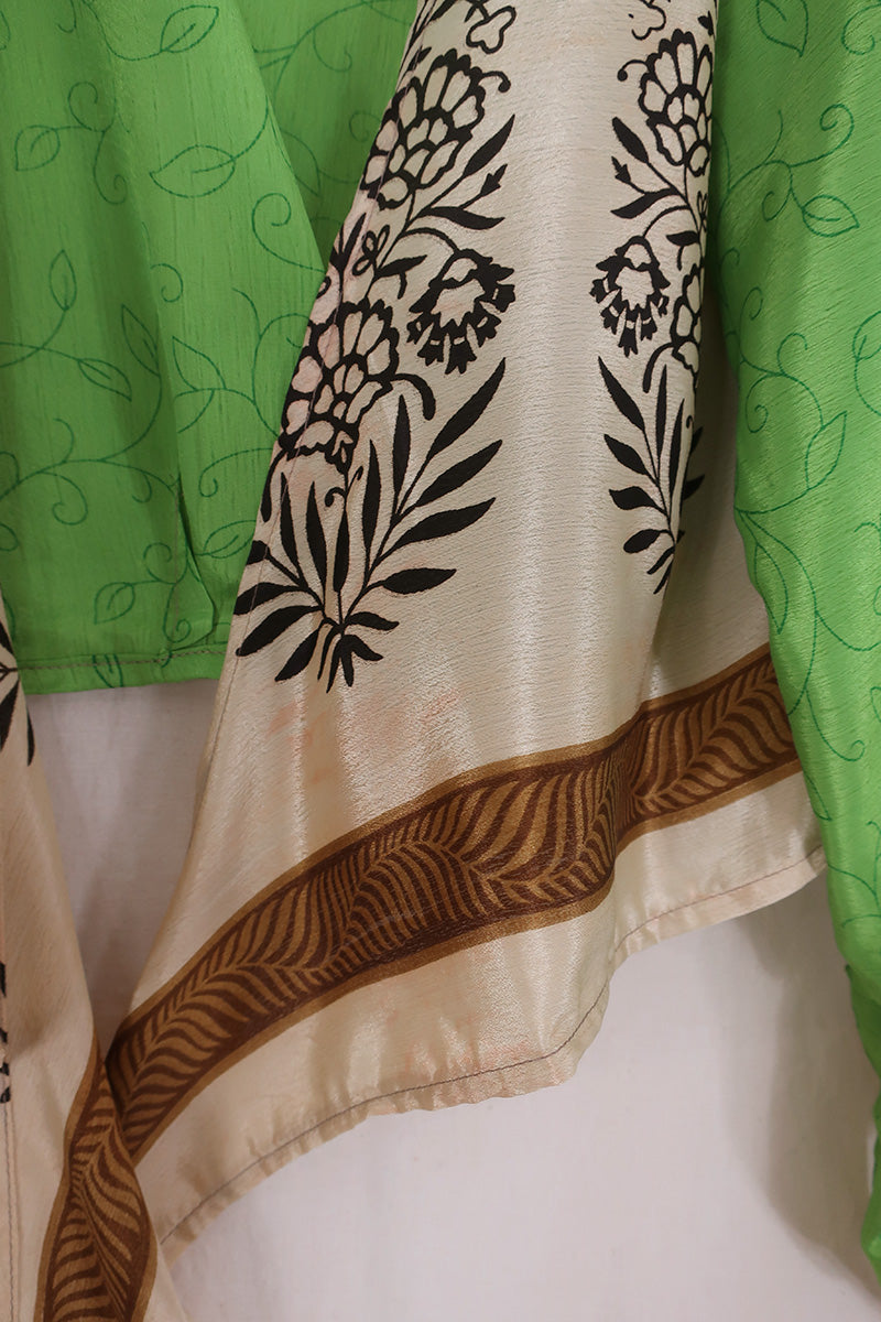 Lola Wrap Top - Citrus Green Thistles - Size S/M