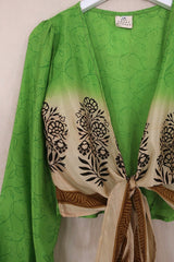 Lola Wrap Top - Citrus Green Thistles - Size S/M