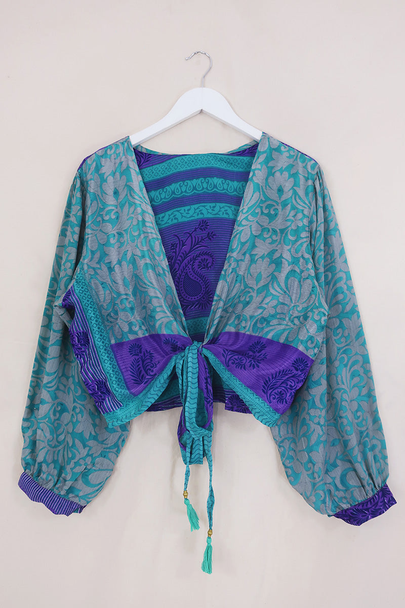 Lola Wrap Top - Aqua Blue & Silver Floral - Size XXL by all about audrey